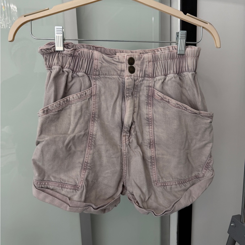 Free People Washed Light Pink High-Waist Utility Shorts